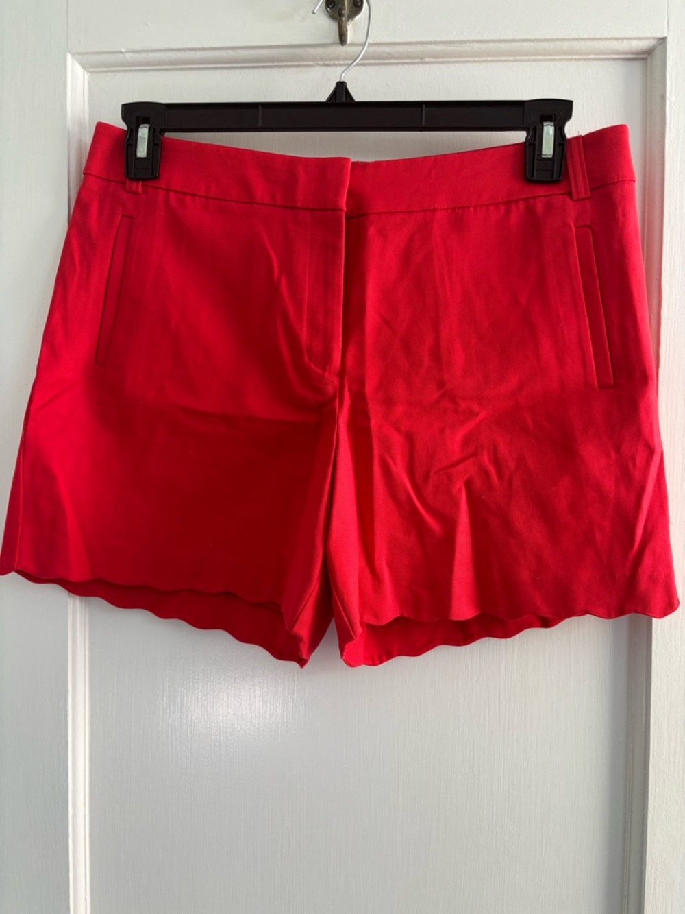 Anne Klein Bright Red High Waist Scallop Hem Shorts